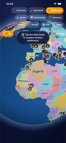 World landmarks pinned on the globe